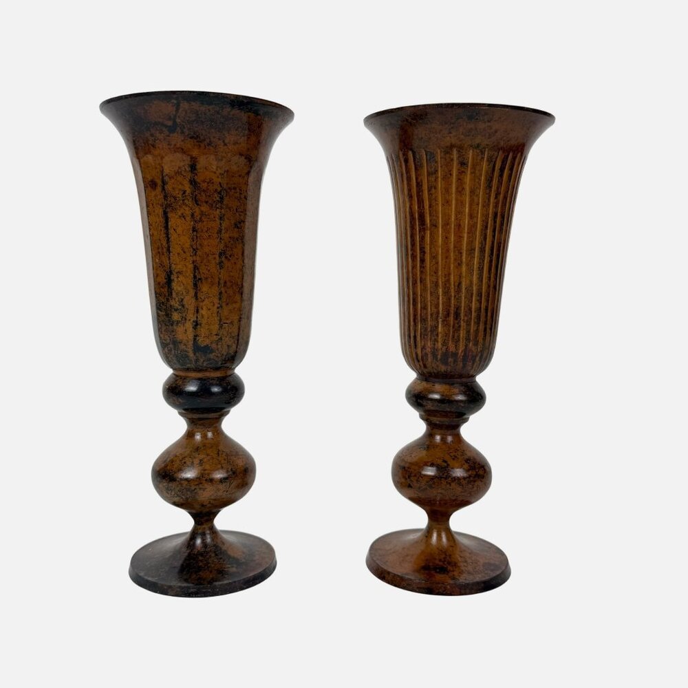 Vintage Hosley Classic Collection Cinnebar 10-inch Brass Pedestal Vases